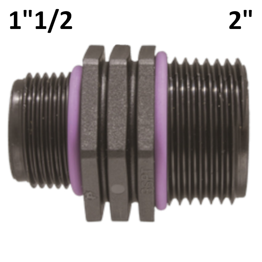Reduced nipple nipples 2'' - 1''1/2 MM in PP polypropylene with sealing O-ring.