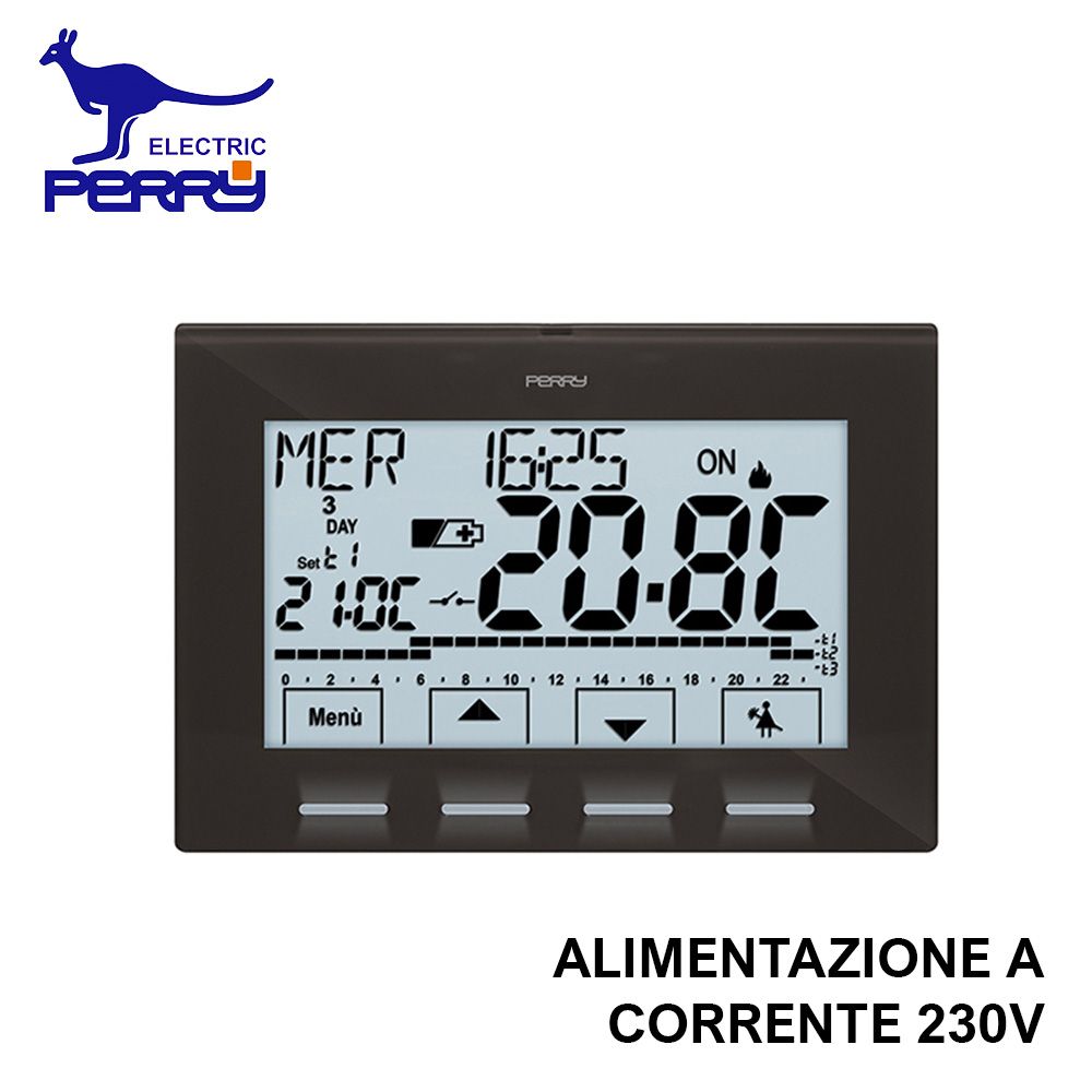 Perry 1CRCR029A - NEXT series 230V wall-mounted digital thermostat, anthracite color