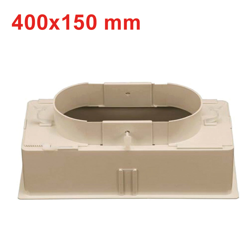 Plenum 400x150 mm in ABS con attacco regolabile da Ø160 a Ø250 mm e serranda