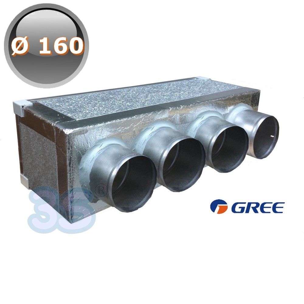 Plenum mandata macchina in PAL, 4 stacchi Ø 160, per sistemi canalizzati GREE by ARGO