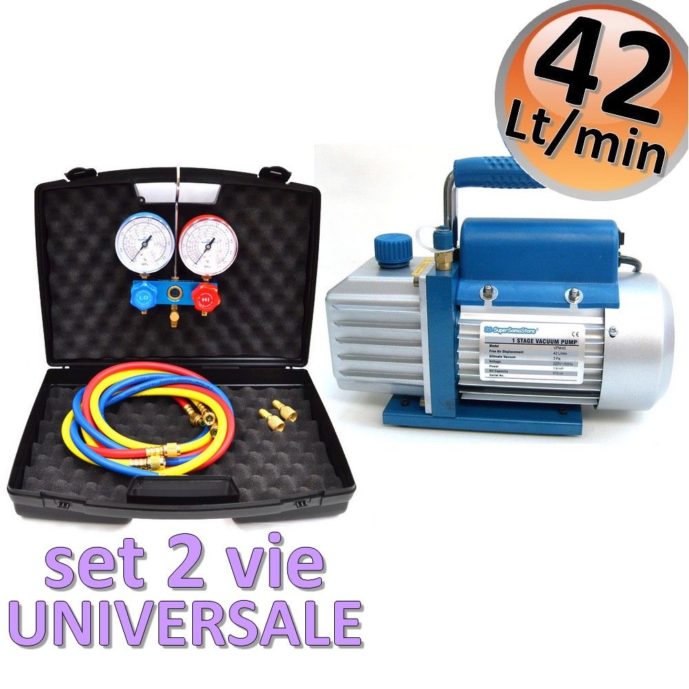Vacuum pump 42 Lt/min VPM42 + universal 2-way pressure gauge set