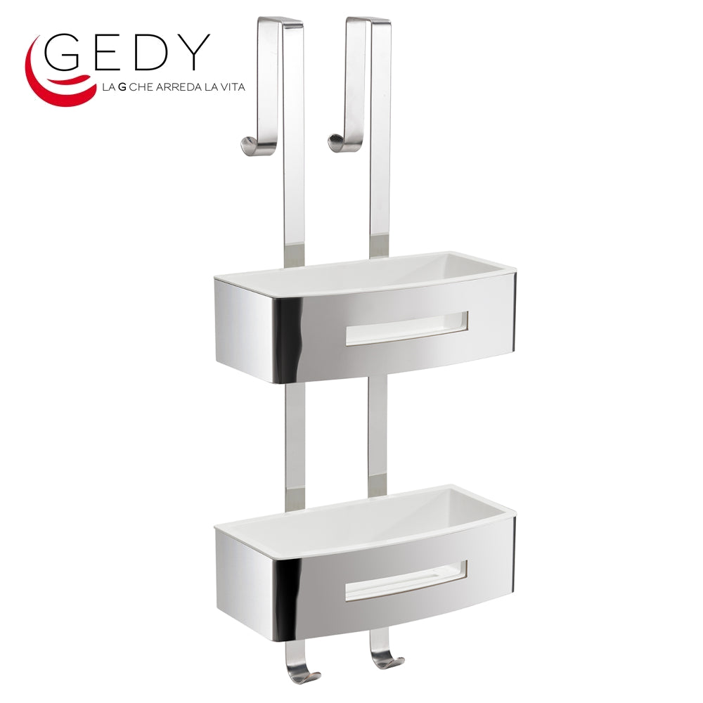 PORTA OGGETTI BOX PARETE DOCCIA - RETTANGOLARE BIANCO/LUCIDO 2 RIPIANI APPENDIBILE - POSEIDON 771923 GEDY