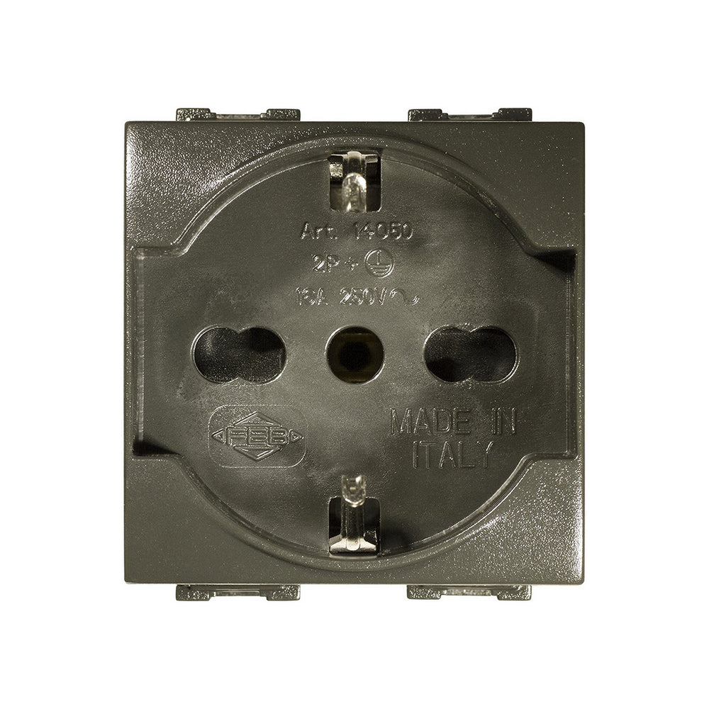 Presa Unel Bipasso Schuko nero antracite Compatibile con Living International / Light - Feb Elettrica