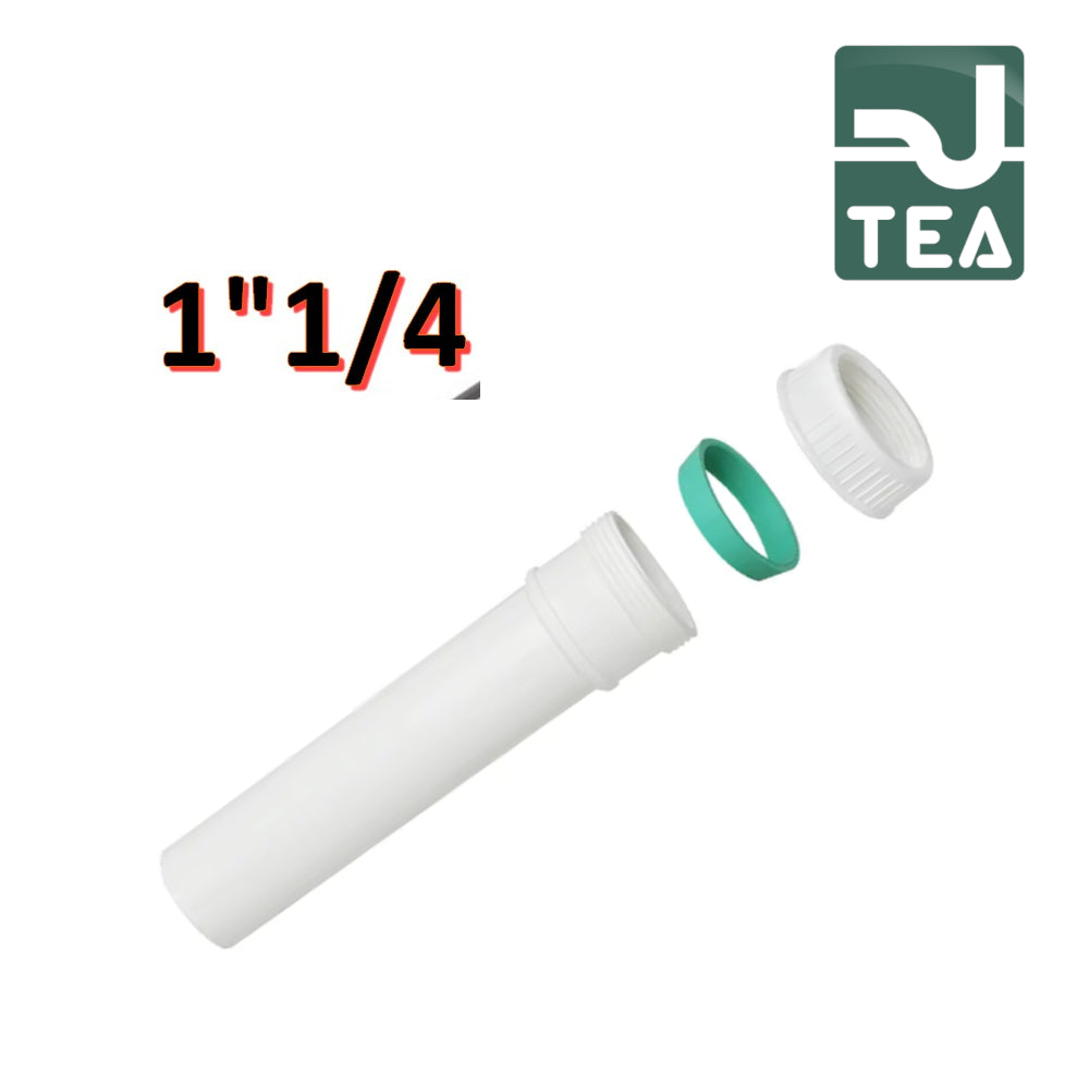 White polypropylene drain siphon extension with ring nut and gasket Ø 1''1/4