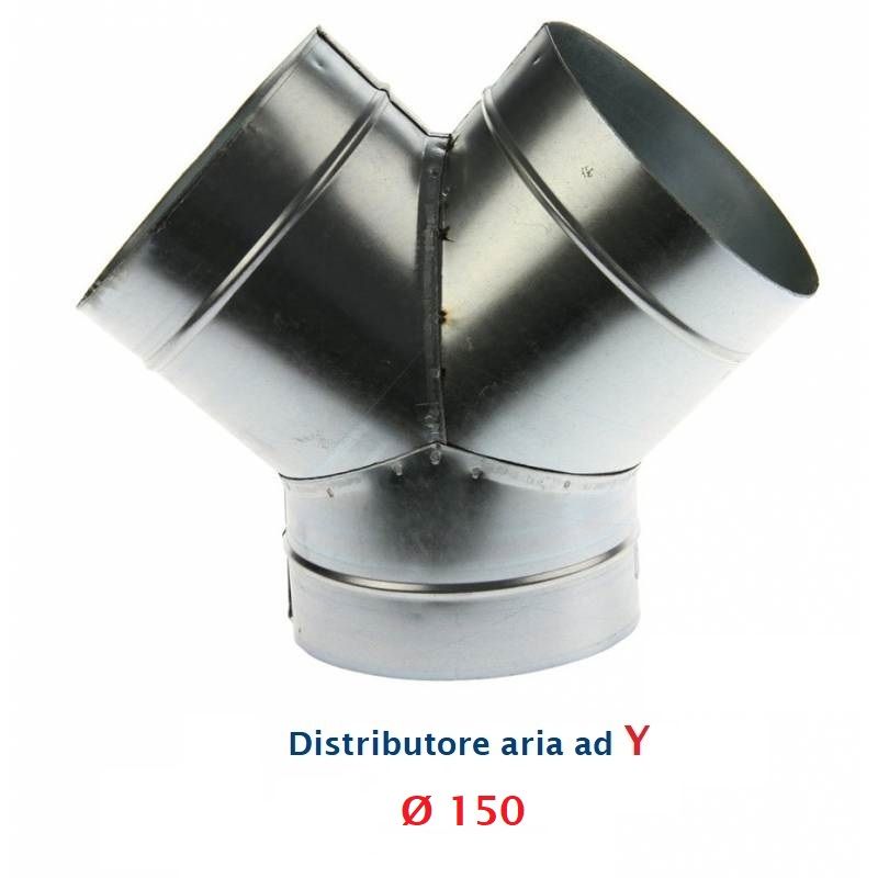 Y-connection, diam. 150 mm. Distributor for hot, cold and ventilation air.