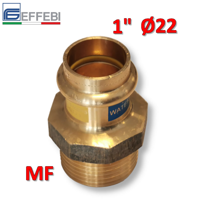 Raccordo in bronzo dritto Maschio 1'' x Ø 22 mm - rame a pressare UNICO per acqua e gas
