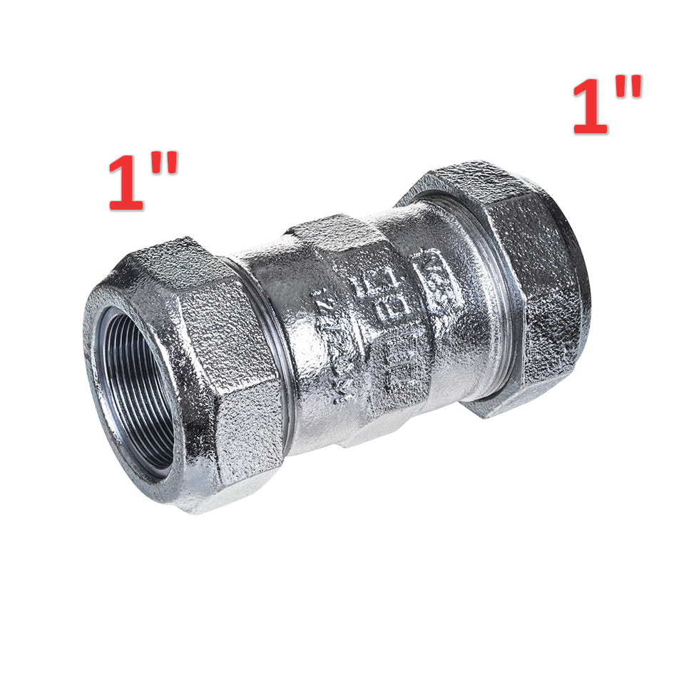 RACCORDO IN GHISA MONOGIUNTO A COMPRESSIONE F-F 1'' (33,7 MM) X 1'' (33,7 MM) PER ACCIAIO CON GHIERA ANTISFILAMENTO