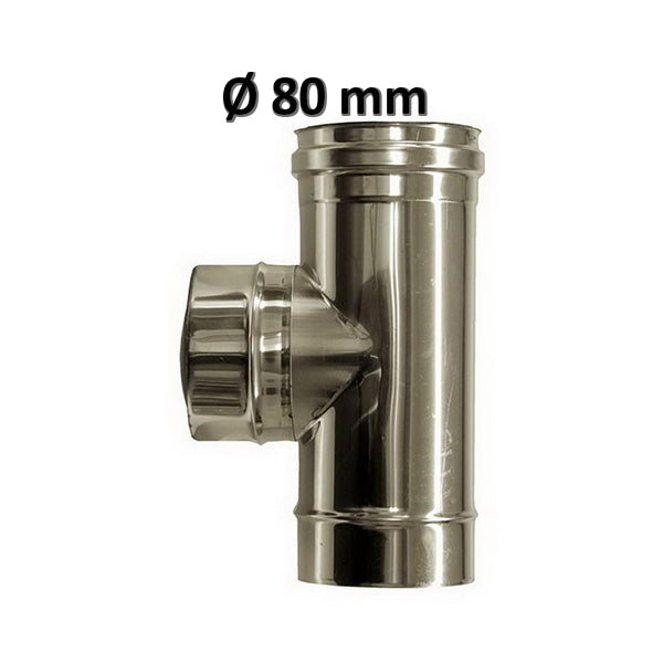 90° Tee T-fitting Ø 80 mm male steel connection for chimney flue