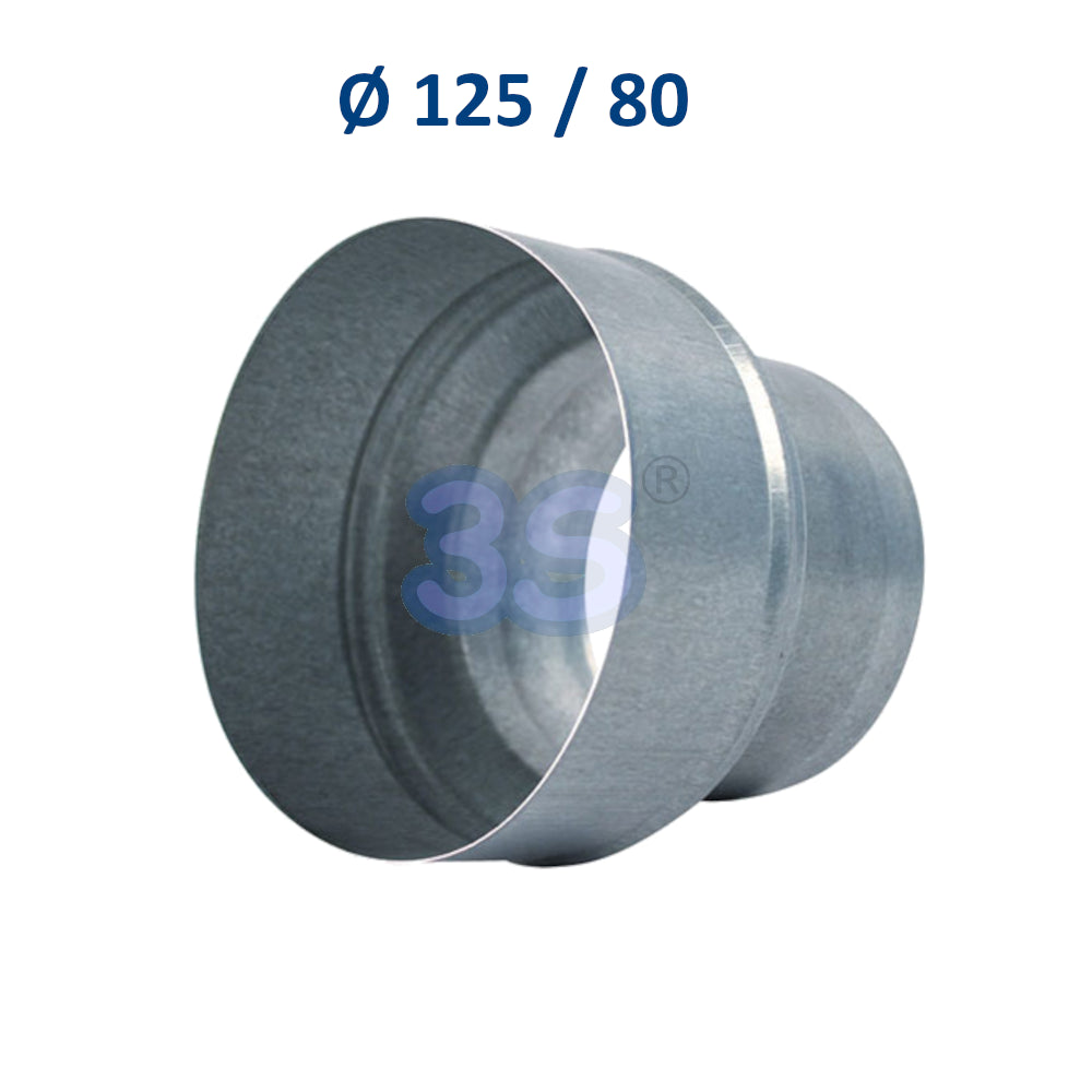 Riduzione manicotto in metallo M/M concentrico Ø 125 x 80 mm - impianto distribuzione aria