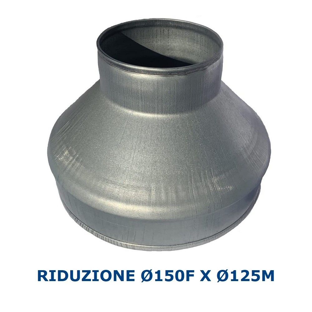 Riduzione Ø 150 mm Femmina x 125 mm Maschio in acciaio zincato per condotti aria