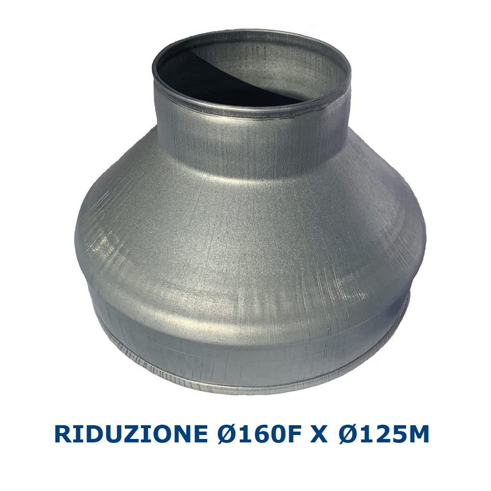 Riduzione Ø 160 mm Femmina x 125 mm Maschio in acciaio zincato per condotti aria