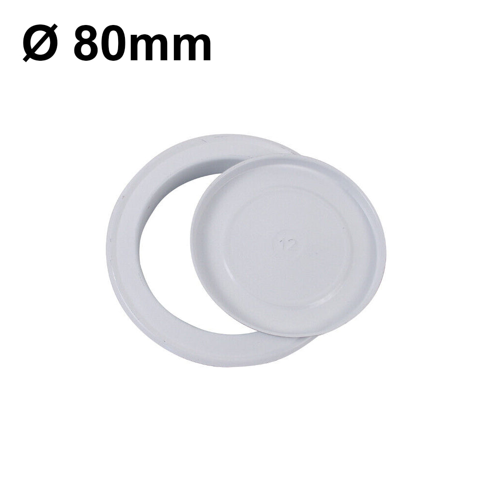Rosone coprimuro in lamiera colore bianco con tappo per tubi Ø 80mm