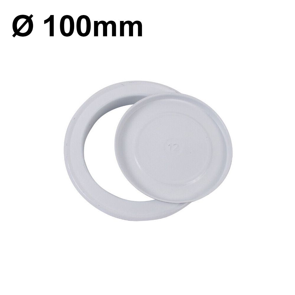 Rosone coprimuro in metallo colore bianco con tappo per tubi Ø 100mm