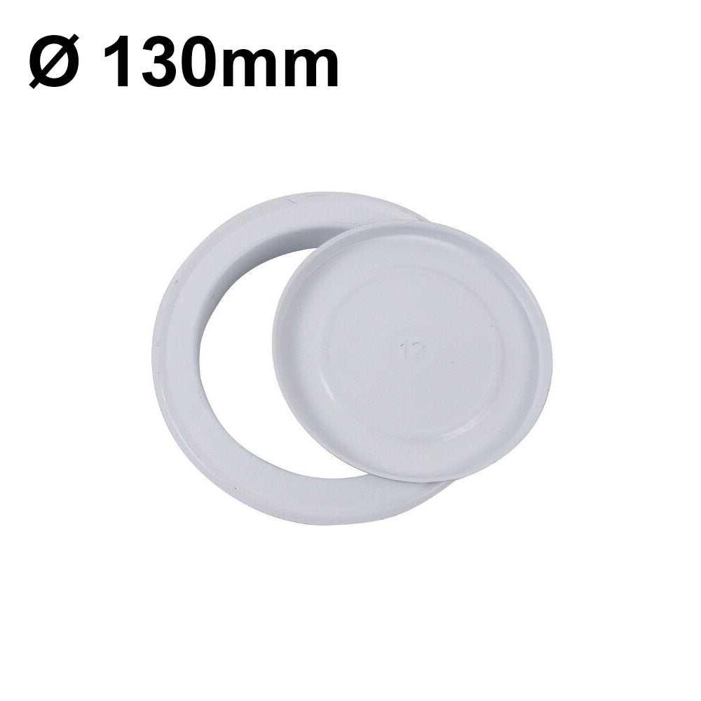 Rosone coprimuro in metallo colore bianco con tappo per tubi Ø 130mm