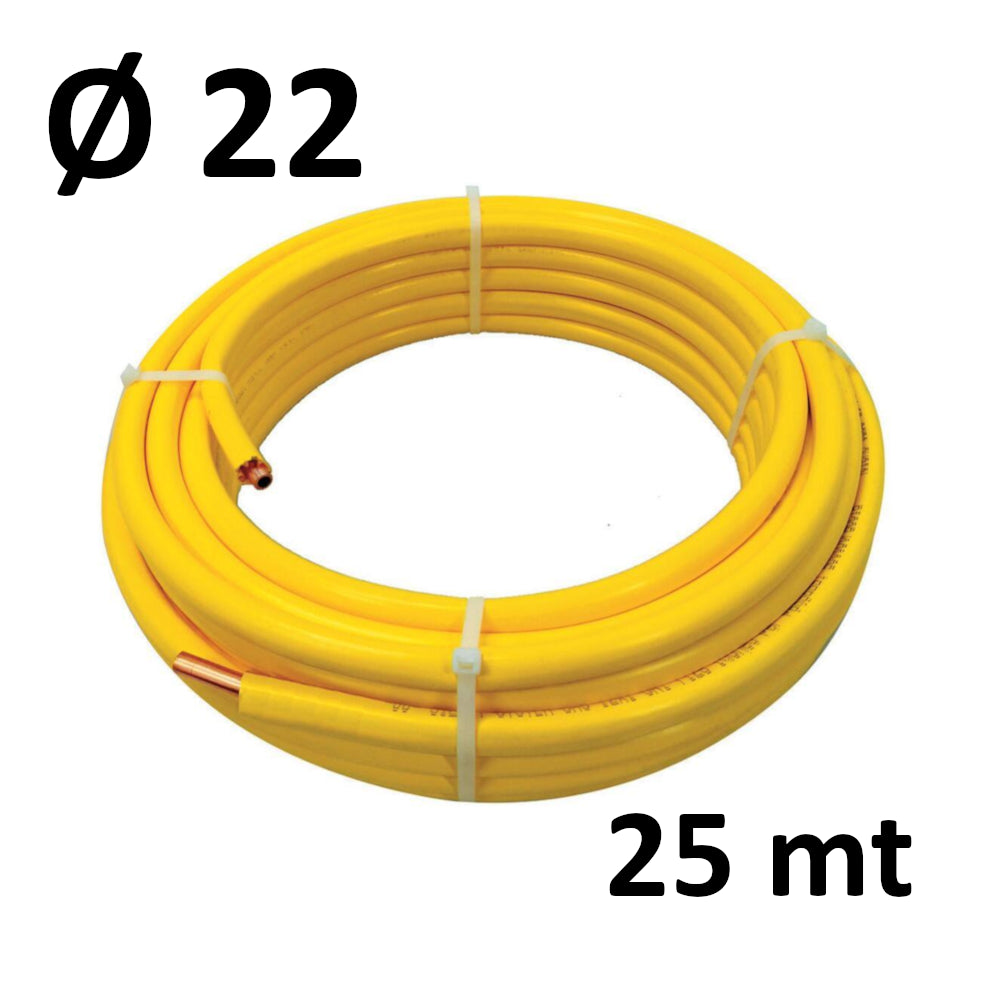 25 MT ROLL - copper Ø 22 x 1 mm - coated in yellow star-shaped PE STAR-MET - concealed gas systems (UNI CIG 7129)