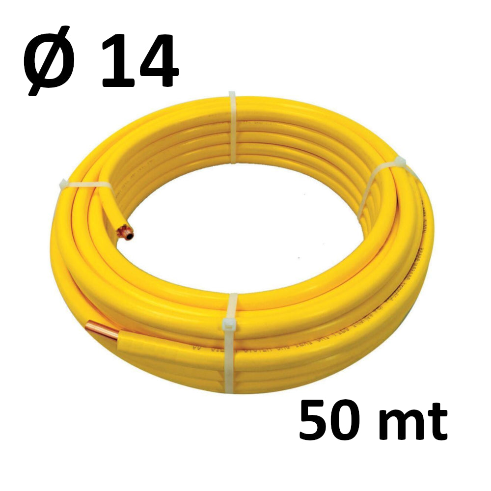 50 MT ROLL - copper Ø 14 x 1 mm - coated in yellow star-shaped PE STAR-MET - concealed gas systems (UNI CIG 7129)