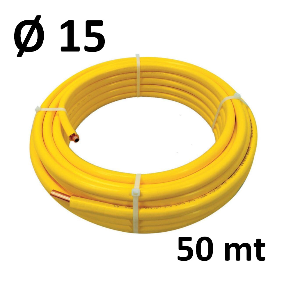 ROTOLO 50 MT - rame Ø 15 x 1 mm - rivestito in Pe stellare giallo STAR-MET - impianti sottotraccia di gas (UNI CIG 7129)
