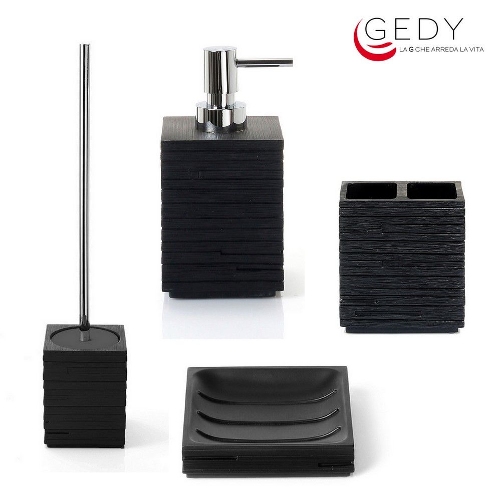 Set of 4 black Quadrotto design accessories from GEDY