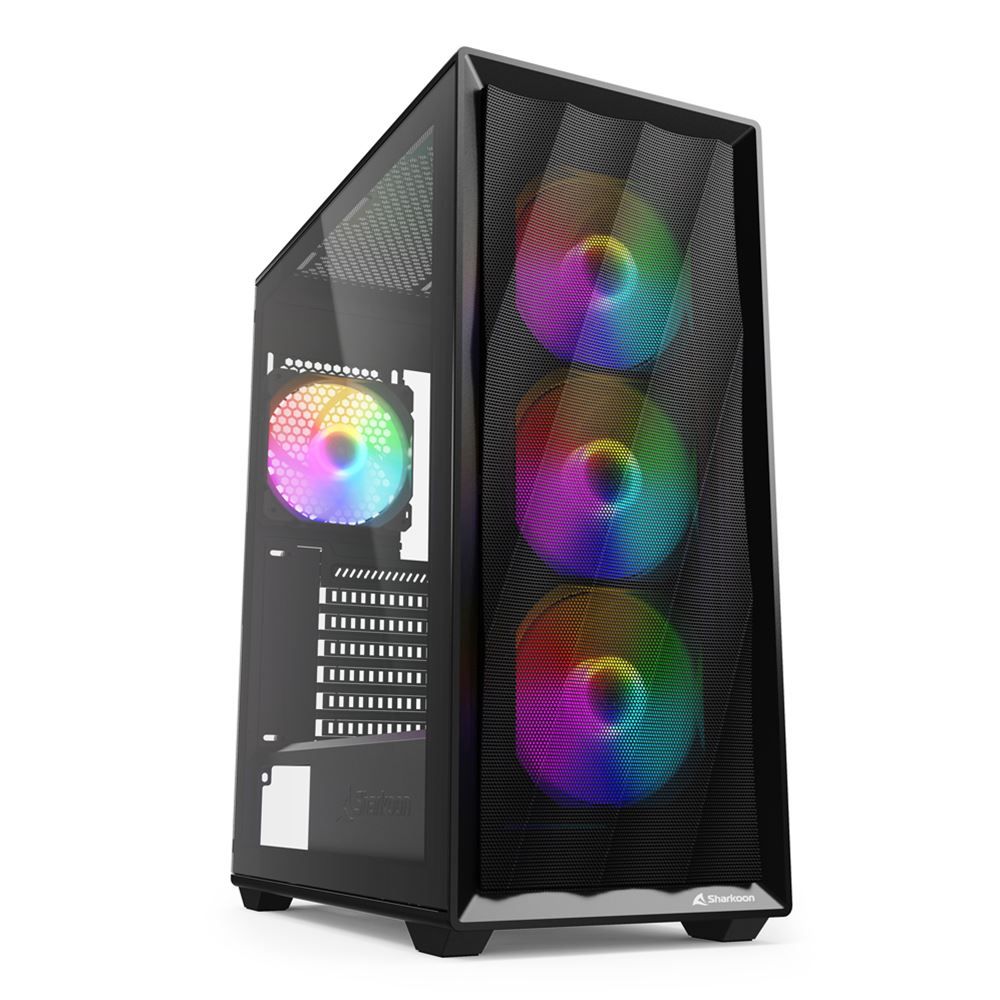 SHARKOON CASE 2X U3, TEMPERED GLASS, 4X 120 RAINBOW LED FAN