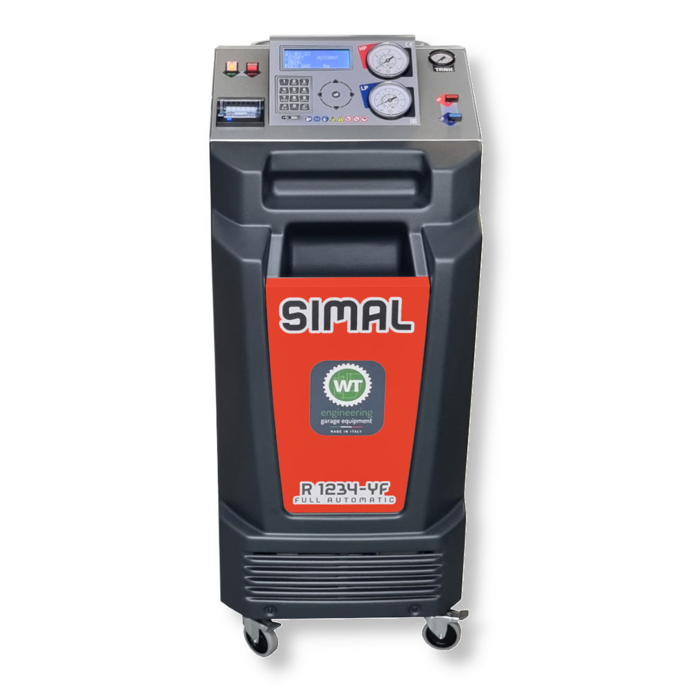 STAZIONE SUPER AUTOMATICA DI RICARICA CLIMATIZZAZIONE AUTOVEICOLI RECUPERO VUOTO E CARICA CON BILANCE ELETTRONICHE GAS R1234YF -