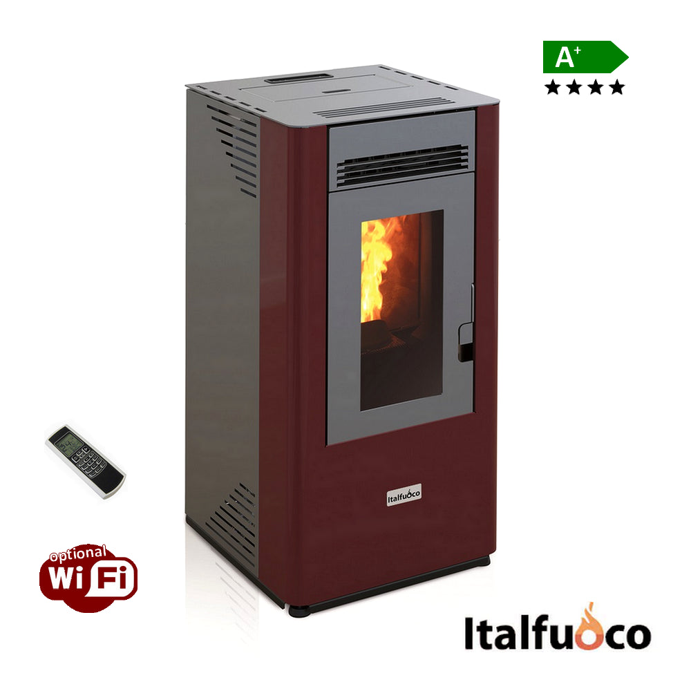 Stufa a pellet Italfuoco Acciaio potenza 10Kw 230 m³ bordeaux con telecomando - DS.12UX