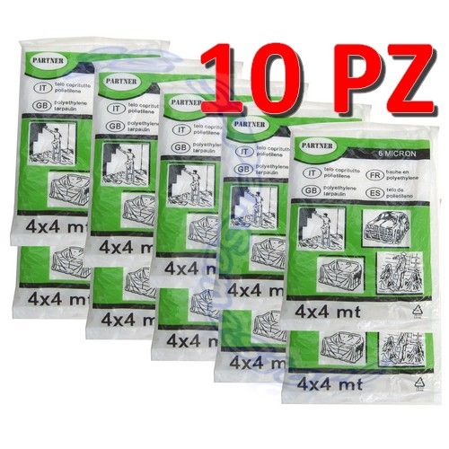 Telo copritutto in polietilene 4x4 mt - 10 pezzi