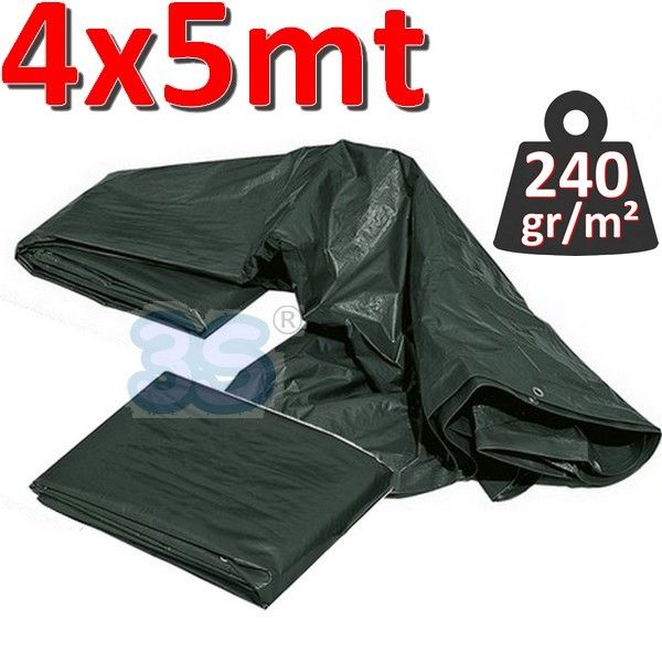 Waterproof tarpaulin with eyelets, 4x5 m, GREEN - 240 g/m²