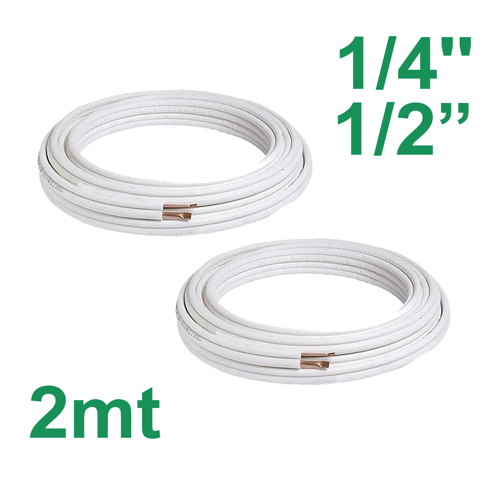 2 m pair of insulated copper pipes, 1/4'' and 1/2'', for air conditioning.