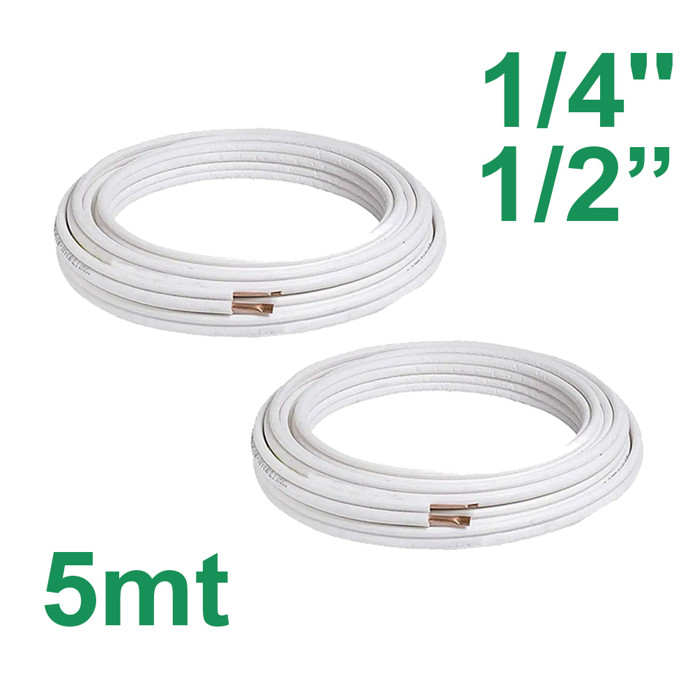 5m pair of 1/4'' and 1/2'' insulated copper pipes for air conditioning
