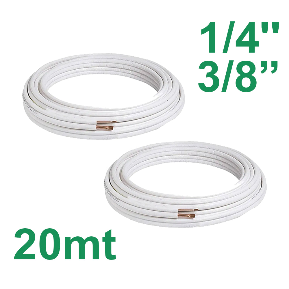 20 m pair of insulated copper pipes, 1/4'' and 3/8'', for air conditioning.
