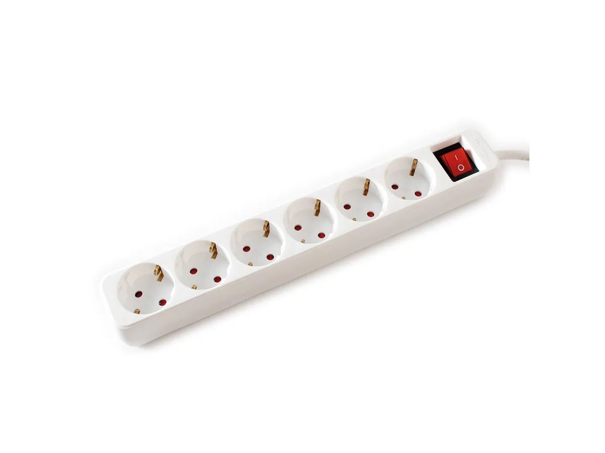 VALUE POWER STRIP, 6X, WITH SWITCHES, WHITE, 1.5M, SHUKO