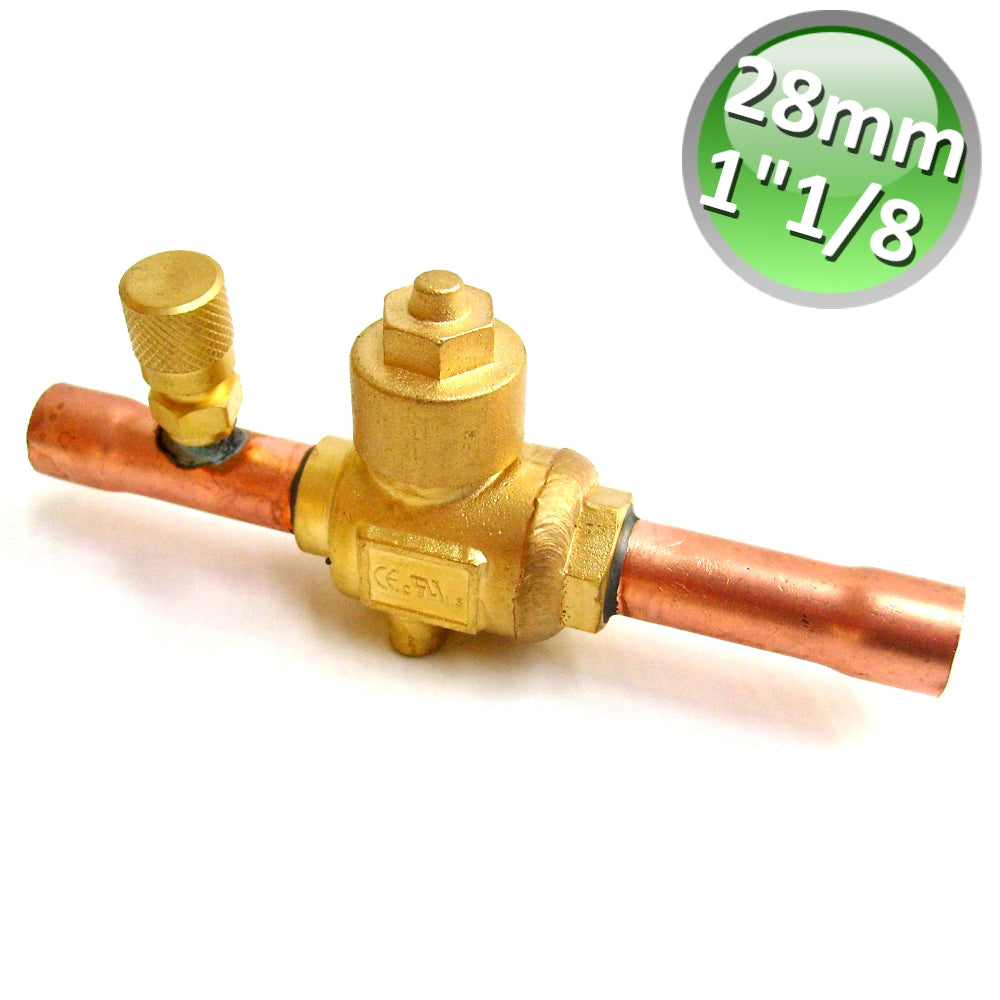 VALVOLA A SFERA 28 MM CON PRESA DI SERVIZIO - 1''1/8 BIFLUSSO IN RAME