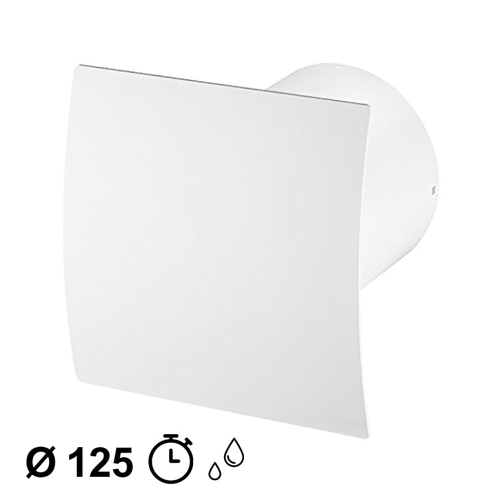Ø 125mm domestic extractor fan with timer and hygrostat - white faceplate