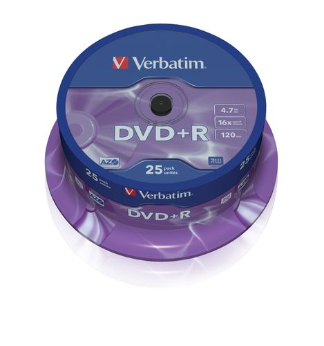 VERBATIM 25 DVD+R 4.7GB AZO 16X CAKE