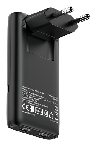 VERBATIM ALIMENTATORE DA MURO 2 PORTE USB C 65W