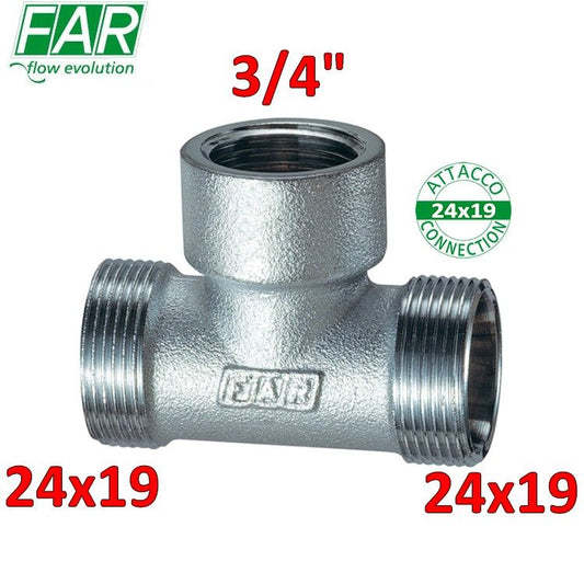 5460 - Raccordo a Tee T 24x19 x 3/4'' x 24x19 cromo opaco - FAR