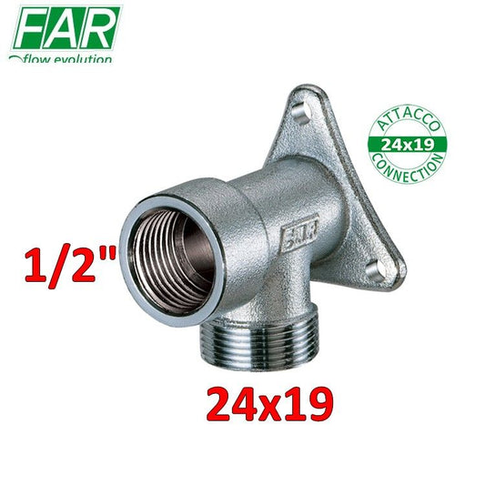 5555 - Gomito con staffa a muro femmina 1/2'' x 24x19 cromo opaco - FAR