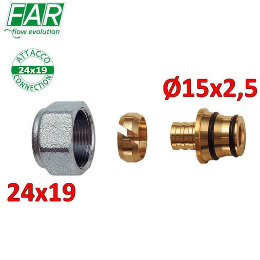 6052 - Adattatore 24x19 per tubo in plastica Ø 15x2,5 mm - FAR