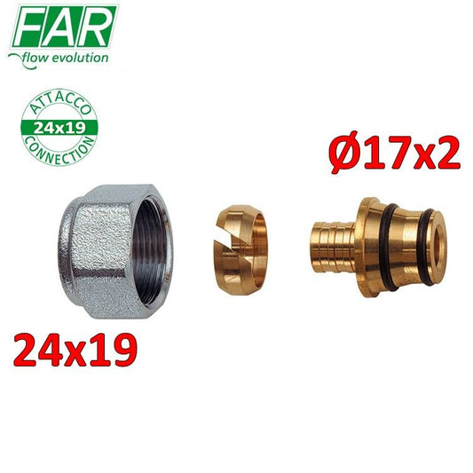 6052 - Adattatore 24x19 per tubo in plastica o PE-XA Ø 17x2 mm - FAR
