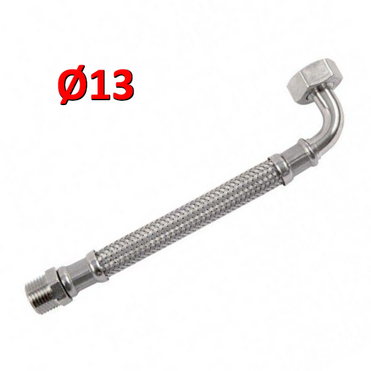 Tubo flessibile inox ? 13 gigante con curva 1/2'' maschio x 3/4'' femmina 30 cm