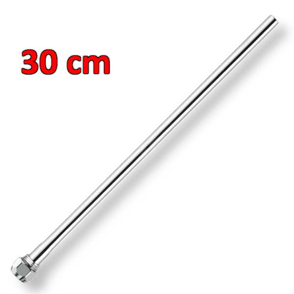 Tubetto di prolunga in rame ?10 x 30 cm con calotta conica cromato