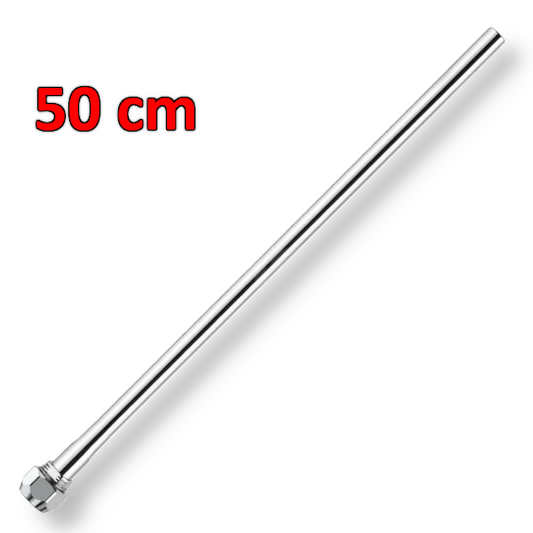 Tubetto di prolunga in rame ?10 x 50 cm con calotta conica cromato