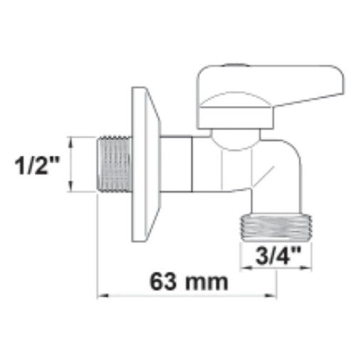 Rubinetto lavatrice a sfera prolungato  1/2'' x 3/4'' cromato