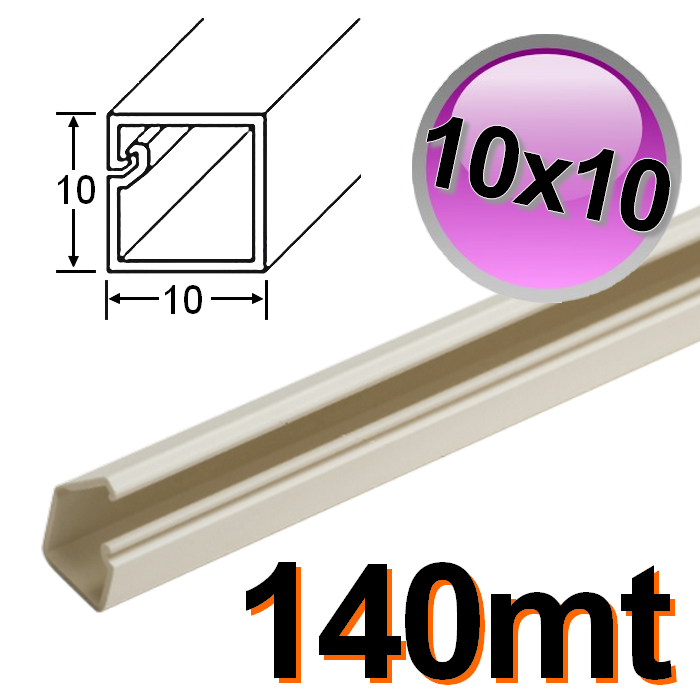 Mini canalina 10x10 mm per cavo elettrico in PVC rigido autoestinguente - scatola 140 mt