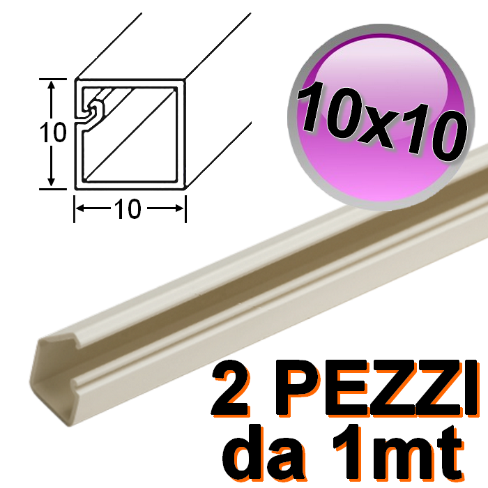 Mini canalina 10x10 mm in plastica per cavo elettrico  - 2 PZ da 1 mt