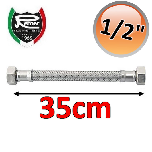 Tubo flessibile - 35 cm - 1/2'' Femmina Femmina con treccia in lega di alluminio 7 fili