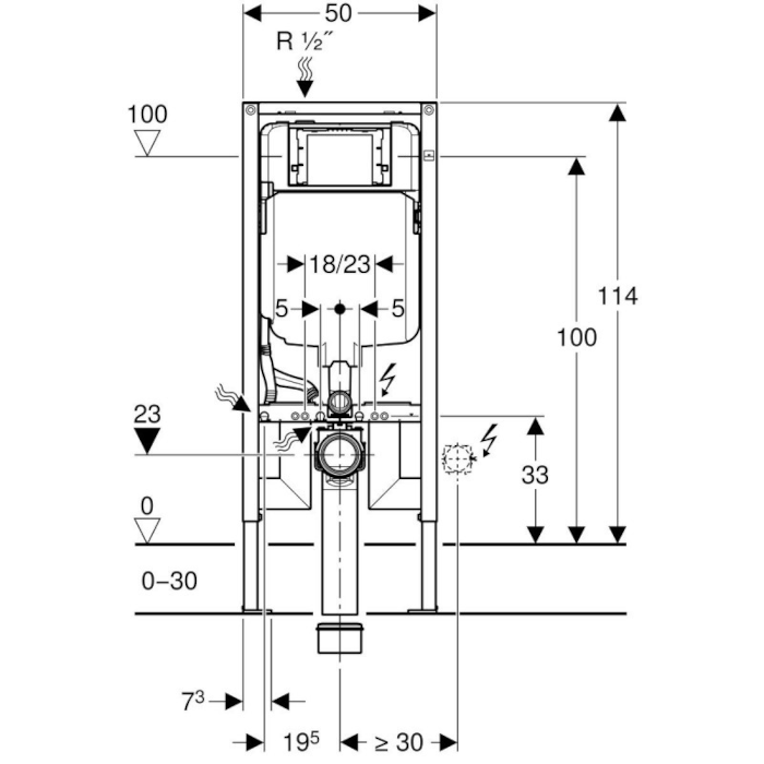 Staffa GEBERIT DUOFIX per wc sospeso con cassetta di risciacquo SIGMA 8 cm