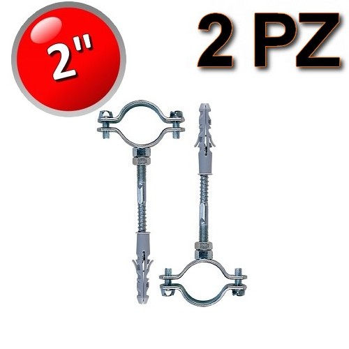 Collare in acciaio con vite e tassello per tubi ? 2'' - busta 2 pezzi