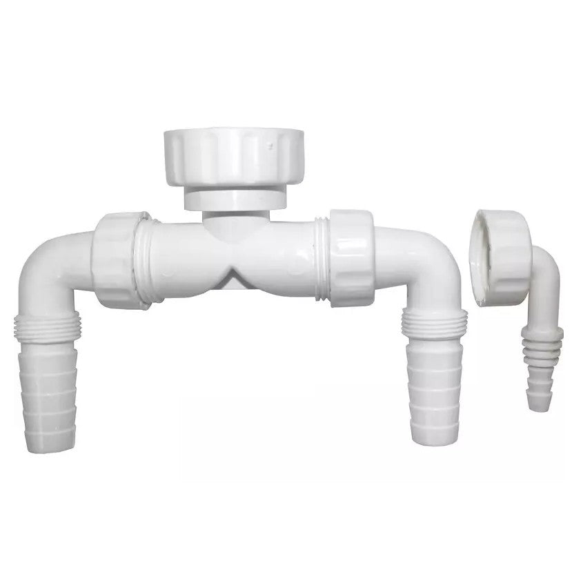 Doppio raccordo di scarico 2 attacchi 1'' per lavatrice , asciugatrice , climatizzatore e caldaia