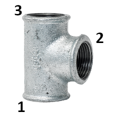 Tee T 3/4'' x 3/4'' x 1/2'' F-F-F 90° ridotto in ghisa malleabile zincato